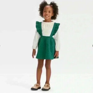 NWT Cat & Jack Green Jumper Dress 2T Christmas Girls Church Target Ruffle Stars